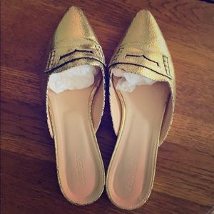 J. Crew Crackled Metallic Loafer Mules